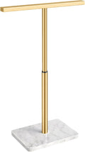 Hand Towel Holder, T-Shape Gold Hand Towel Stand for Bathroom, Towel Rack with Stainless Steel for Kitchen Vanity Countertop, Marble Base Adjustable 9.06inch -17.68inch
