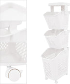 Tiered Laundry Storage Organizer Tiered Laundry Hamper Sorter Bathroom Laundry Basket with Wheels Removable Plastic Storage Basket for Kitchen (3-Tier)