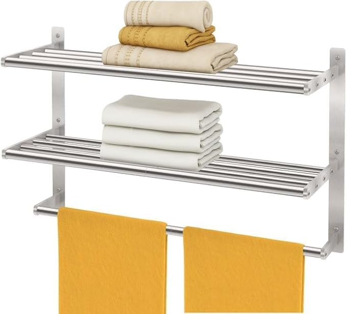 Hotel Towel Racks for Bathroom Wall Mounted, BETHOM 24 Inch Towel Shelf for Bathroom, 3-Tier Bathroom Towel Rack with Tower Bars, Brushed Nickel