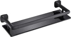 16-Inch Bathroom Glass Shelf - Matte Black Wall-Mounted Organizer - Thickened 8mm Black Tempered Glass with Safety Railing