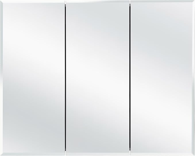 Design House Cyprus Medicine Cabinet, 3 Frameless Mirrored Doors, 2 Adjustable Shelves, Pre-Assembled, Surce or Recess-Mounted, White, 36.3 in. W x 4.4 in. D x 30.1 in. H, 590265