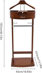 Valet Stand for Man and Women, Wood Suit Rack Suit Valet Stand with Top Tray, Storage Drawer, Bottom Shoe Rack, Freestanding Clothes Rack for Living Room, Entryway, Bedroom, Office, Black (Brown)