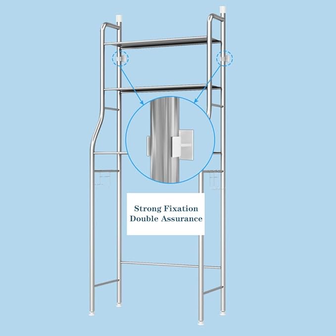 3-Tier Over The Toilet Storage, Over Toilet Bathroom Organizer, Freestanding Metal Bathroom Shelves, Over The Toilet Organizer with Hooks and Paper Holder, Space-Saving, Black
