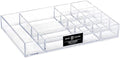 Isaac Jacobs 12-Compartment Clear Acrylic Drawer Organizer (9.4" L x 6.4" W x 1.3" H), Multi-Sectional Tray & Storage Solution for Makeup, School & Office Supplies, Bathroom, Kitchen