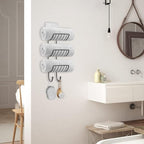 Adhesive Towel Holder for Bathroom Wall Mounted, No Drill Towel Rack Organizer with 2 Hooks for Bath Wall Storage, Black, 2 Pack