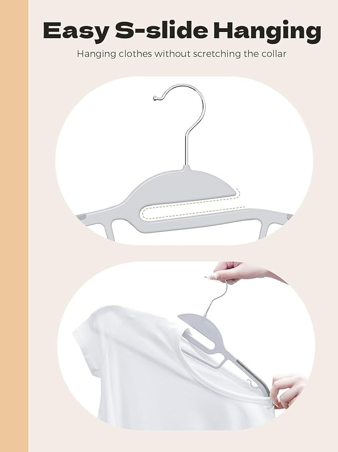 HOUSE DAY Grey Plastic Hangers 30 Pack, Slim Space Saving, Non Slip Clothes Hangers with Rubber Pads, Sturdy Heavy Duty Coat Hanger for Closet, S-Shaped Hanger for Shirt, Suit, Pant, Skirt