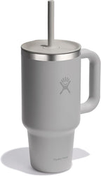 Hydro Flask Travel Tumbler with Handle, Lid and Straw - Insulated Stainless Steel in 32 Oz Tonal Birch Gray