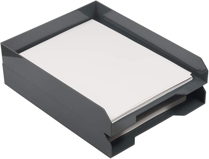 JAM PAPER Stackable Paper Trays - Grey - Desktop Document, Letter, & File Organizer Tray - 2/Pack