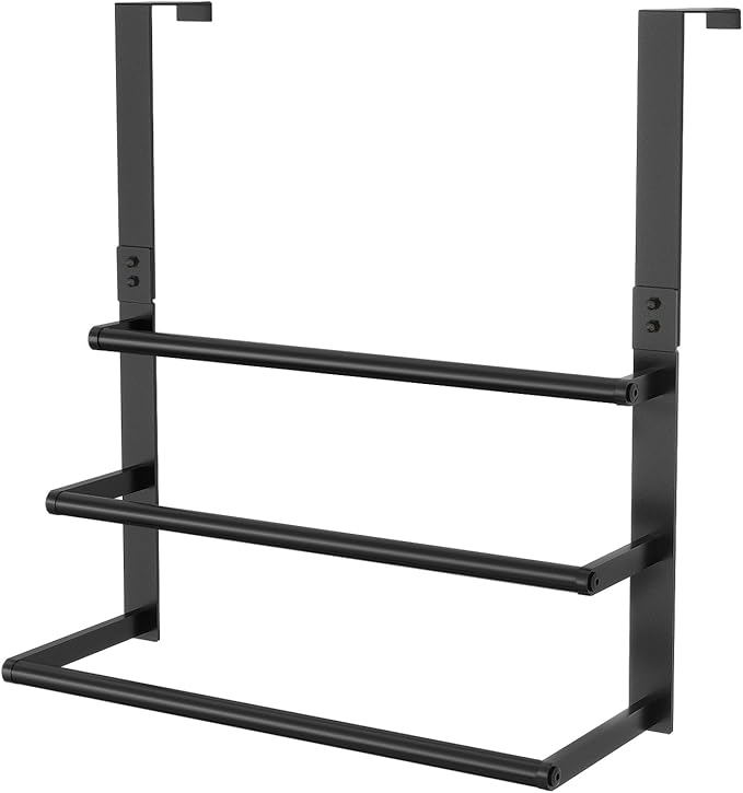 16Inch Over The Door Towel Rack, DOKU Stainless Steel Door Towel Hanger, Over Door Towel Holder with 3 Tier Towel Bars, Over Door Towel Storage for Bathroom, Matte Black