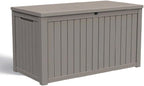 Waterproof Outdoor Resin Deck Box with Lockable Lid, Easy Assembly Features and Convenient Handles For Cushion, Pillows and other Patio Furniture (180 Gallon Grey)