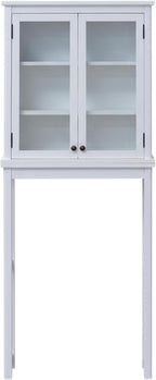 Alaterre Furniture Dorset Over-The-Toilet Storage Cabinet with Tempered Glass Doors – White Wood Bathroom Space Saver Organizer with Adjustable Shelves, Hutch & Wall Mount Hardware