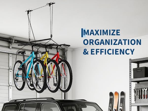 Cargo Box Garage Pulley System, Heavy Duty Overhead Hoist for Rooftop Cargo Boxes & Large Storage Totes, 200 Lb Capacity, Fits 10–14 ft Garage Ceilings, Adjustable Straps & Dual Fixed Mounts