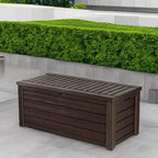Keter Westwood 150 Gallon Deck Box Organizer, Doubles as 2-Person Bench Seat, Brown – Large Resin Outdoor Storage and Seating with Lockable Lid for Garden, Pool, and Patio