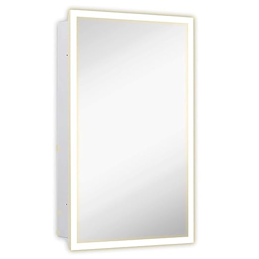 Hamilton Hills Bathroom Mirror with Storage - Wall Mounted Medicine Cabinet with 4 Glass Shelves and LED Backlighting - Modern Rectangular Organizer for Bathroom Décor 16 x 26 Inch - White