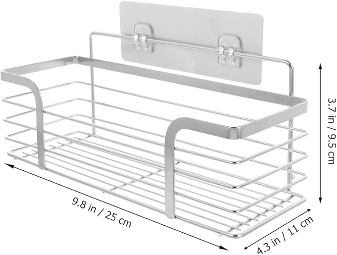 Punch-Free Storage Rack with Non-Marking Stickers Bathroom Wall Mounted Organizer Shelf 9.84X4.33X3.74 Inch Space Saving Stainless Steel Shelf for Kitchen and Bathroom