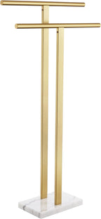 KOKOSIRI Standing Towel Rack for Bathroom Floor 2-Tier Towel Holder Free Stand with Heavy Marble Base Thicken Steady Design Gold Stainless Steel THS0005-BG