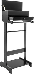 Suit Valet Stand, Solid Wood Valet Stand with Drawer & Top Compartment, Contour Hanger & Shoe Shelf & Trouser Bar, FreeStanding Suit Hanger Shoe Rack For Guest Rooms Hotel