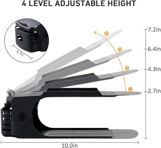 Shoe Slots Organizer 20 Pack - Shoe Stackers for a Pair of Shoes, Shoe Storage Shoe Space Savers 50%, 4 Levels Adjustable Thickening Double Layer Shoe Holders Shoe Organizer for Closet, Black
