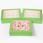 Bakepacker 12 Cupcake Containers 10-Packs Avocado Cupcake Box Cupcakes Carrier, 12 Cupcake Boxes with Window 13"x10"x3.5"（Auto-pop up）