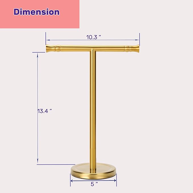 Gold Hand Towel Holder Stand for Bathroom Vanity Countertop SUS304 Stainless Steel T-Shape Free Standing Towel Rack Stand Towel Bar for Bathroom Kitchen