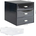 Desk Organizer with Drawer, Desk Storage Box, Plastic Office Stationery Supplies Organizers, Desktop Organizer for Office School Home (3 drawer, Black)