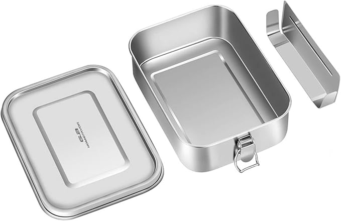 G.a HOMEFAVOR Stainless Steel Bento Lunch Box - Leak-Proof Metal Bento Box, Large Food Container with Lock Clips, Snack Container, Dishwasher Safe, 2 Compartments, 1200 ml/40 oz