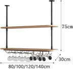 Ceiling Hanging Plant Stand Metal Wine Rack - LOFT Retro Iron Solid Wood , Wooden Hanging Wine Glass Holder, Ceiling Mounted Storage Rack, Industrial Ceiling Mount Shelves 2 Layer ( Color : Black , Si