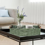 Paper rope storage basket with handle - A decorative green rattan-style multi-purpose storage basket for toilet paper, bathroom supplies and home decoration, suitable for counters or shelves