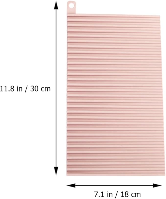 Folding Silicone Non-Slip Small Laundry Washing Board Household Hand Wash Scrubbing Mat with Drainage Pink