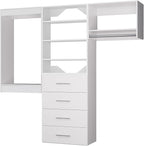 ROOMTEC Modular Closet System, 78" Wall Mounted Closet Organizer with Hanging Rods and Drawers, Modern Wooden Tower for Walk-In Closets, Wardrobe Storage Kit, White