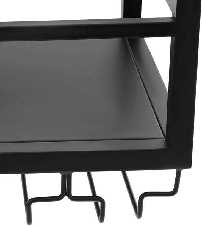 Ceiling Wine Glass Rack, Hanging Wine Rack with Glass Holder and Shelf, 2 Layer Industrial Iron Hanging Wine Bottle Holder, Metal Ceiling Shelf for Bar Cafe Kitchen, 39.4*11.8*15.8in (Black)