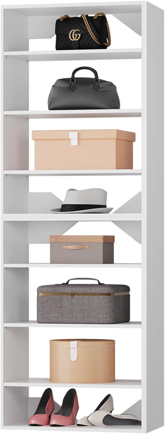 ROOMTEC Modular Closet System, 19.5" Shelf Closet Tower Wall-Mounted Closet Organizer, Wooden Tower for Walk-In Closets, Wardrobe Storage Kit, White