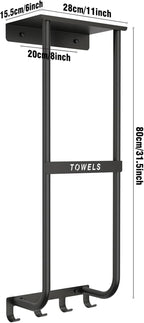 Towel Rack for Bathroom, Black Metal Wall Mounted Towel Holder with Shelf and 4 Hooks, Bathroom Towel Storage Organizer
