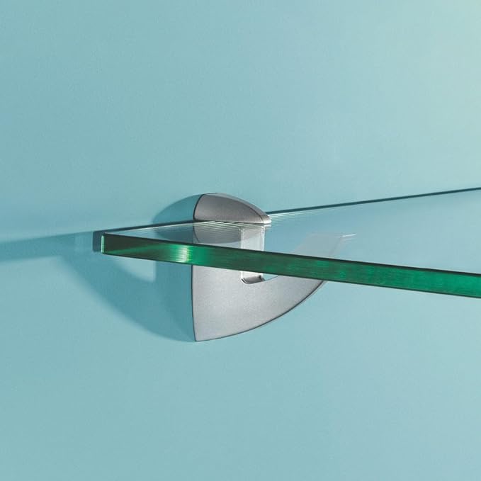 Glass Shelves - Tempered Safety Glass Shelves for Bathroom, Choose Over 20 Shelf Brackets and Multiple Shelf Sizes - Scoop Style - 23.6 x 7.9 in - Silver Clip