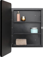 Fundin Plastic Black Medicine Cabinet, Beveled Edge Mirror Door with Round Corner Metal Frame, Recessed and Surface Mount Bathroom Medicine Cabinet, 16 x 24 inch Mirror Size