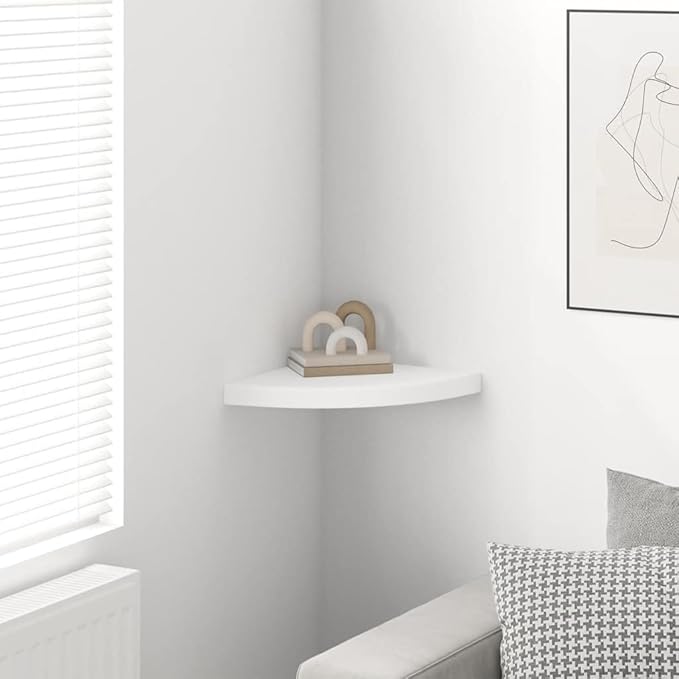 Floating Corner Shelf for Wall, White Honeycomb MDF Corner Shelves with Invisible Mounting, 13.8x13.8x1.5 Inch Display Shelf for Bathroom Bedroom Decor, Holds 11 lbs for Books Plants Photos
