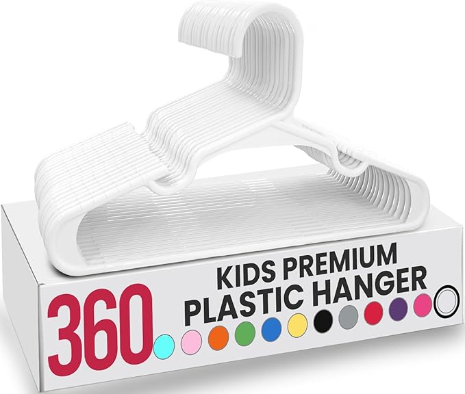 Utopia Home 360 Pack Kids Hangers - 11.5 Inch Plastic Baby Hangers for Closet - Childrens Hanger for Clothes & Infant Hanger for Closet - Ideal for Everyday Standard Use (White)