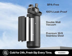 POWCAN 32 oz Insulated Water Bottle with 2-in-1 Straw and Spout Lid, Keep Cold 24H, Leak-Proof, BPA-Free, Double Wall Stainless Steel Water Bottle for Sports, Gym, Travel, and School (Dark Knight)