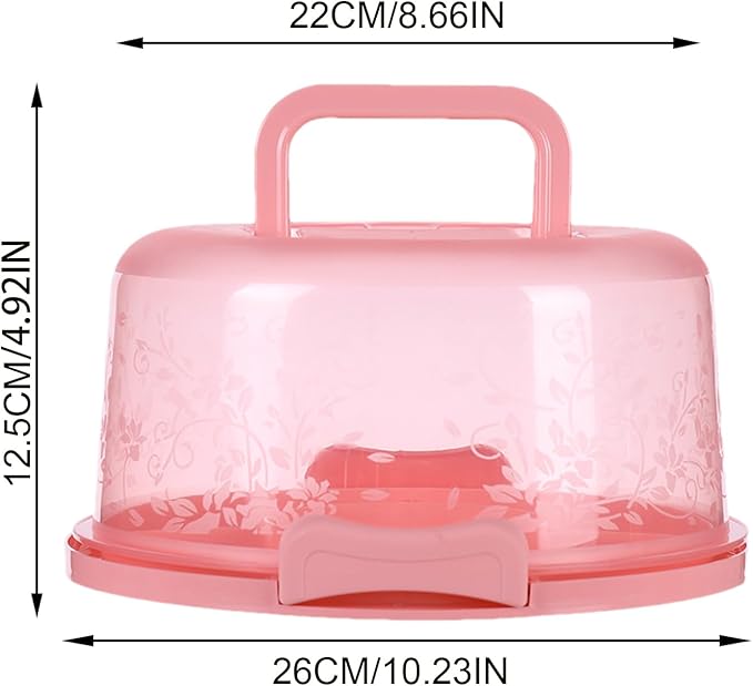 Cake Carrier with Lid and Handle, Round Cake Containers for 10 inch Cakes, Cupcake Holder, Dustproof, Portable Cupcakes Transport Container for Cakes Pie Muffin Pizza Desserts