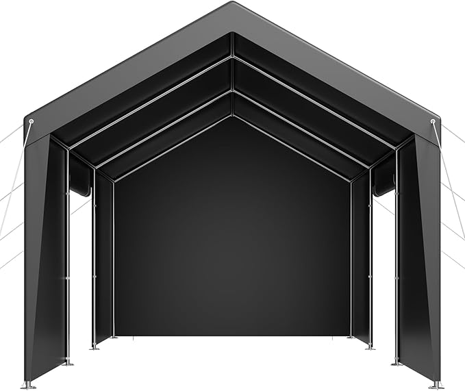 VEVOR 12x20 FT Heavy Duty Carport, Portable Car Canopy with Removable Sidewalls and Door, Outdoor Car Shelter, UV-Resistant, Water-Resistant, All-Season Car Shelter for Cars, Boats, and Equipment
