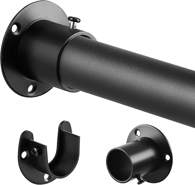 Closet Rod, 17 to 40 Inch 1.3 Inch Diameter Heavy-Duty Adjustable Closet Rods for Hanging Clothes Closet Hanging Rod Metal Matte Black Closet Poles for Wardrobes