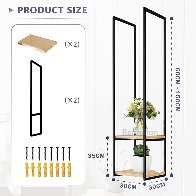 Ceiling Shelf Display Shelves Hanging Shelving Creative Flower Stand Ceiling Mounted Storage Rack Kitchen Pot Rack/Pan Racks Metal Iron Frame for Home Office Restaurant(30x30x125cm