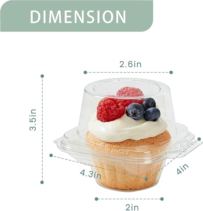 150 Pcs Cupcake Boxes Plastic Individual Cupcake Containers Single Cupcake Carrier with Connected Airtight Dome Lid for Party