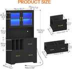HOOBRO 2 Drawer File Cabinet with Charging Station, LED Lights, and Bookshelf, Farmhouse Filing Cabinet with File Holder Organizer, Fits Letter, Legal, A4 Size, Vertical, for Home Office, Black