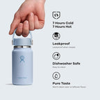Hydro Flask Micro Bottle - Leak Proof Purse or Pocket Flask - Insulated Mini Water Bottle 6.7 Oz White