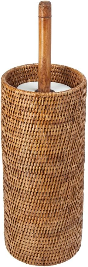 KOUBOO 3 Rolls La Jolla Hand Woven Rattan Toilet Roll Stand, Honey Brown, 17.145 x 17.145 x 52.07 cm
