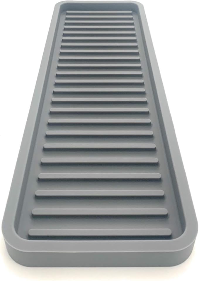 Happitasa Silicone Kitchen Sink Organizer Tray, Sponge Holder and Countertop Protector | Bathroom and Kitchen Soap Dish and Dispenser Tray (Grey, 12"x4", 9.2 Ounces)