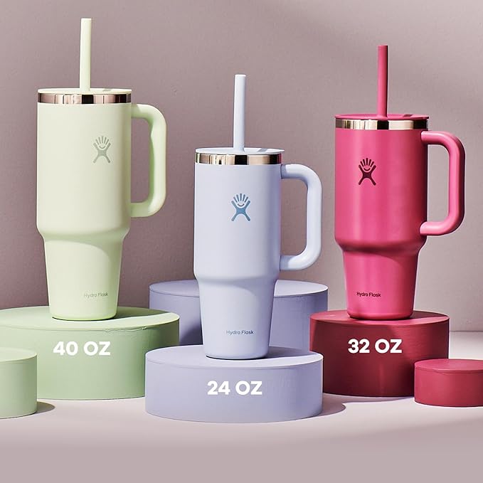 Hydro Flask Travel Tumbler with Handle, Lid and Straw - Insulated Stainless Steel in 24 Oz Tonal Agave