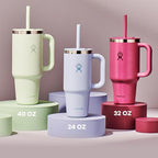 Hydro Flask Travel Tumbler with Handle, Lid and Straw - Insulated Stainless Steel in 24 Oz Tonal Trillium