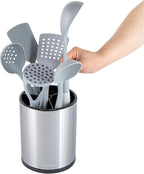 Restaurantware Stainless Steel Utensil Holder 1 Count 6.2 x 6.2 x 7.9 Inches Durable Cutlery Storage Flatware Organizer Rust-Resistant Sink Caddy Silver Kitchenware Holder